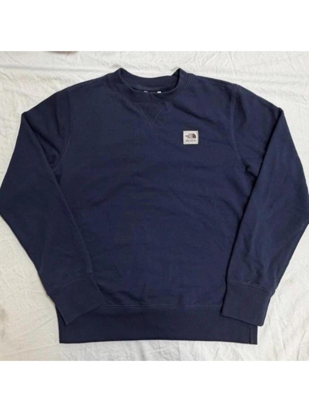 The North Face Circular Design Blue Crewneck Logo Cotton Fleece Sweatshirt S